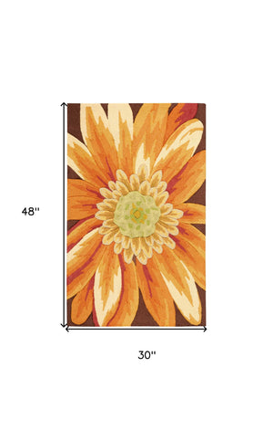 Homeroots 3' X 4' Brown Orange And Yellow Floral Hand Carved Handmade Area Rug  Polyester 552655
