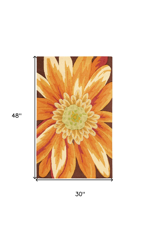 Homeroots 3' X 4' Brown Orange And Yellow Floral Hand Carved Handmade Area Rug  Polyester 552655