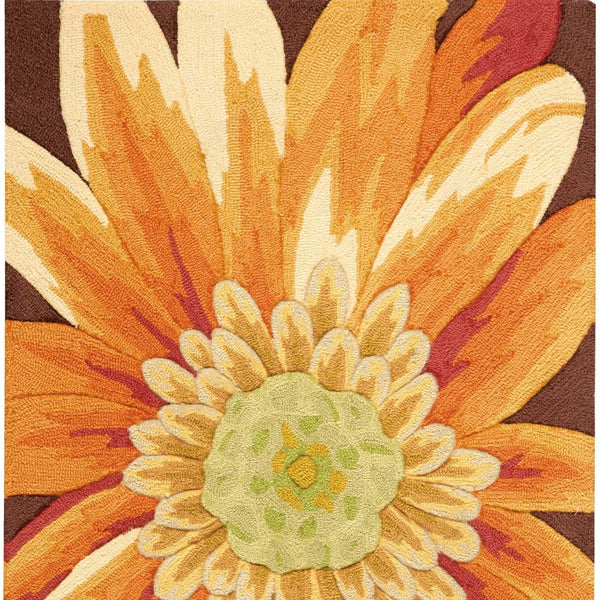 Homeroots 3' X 4' Brown Orange And Yellow Floral Hand Carved Handmade Area Rug  Polyester 552655