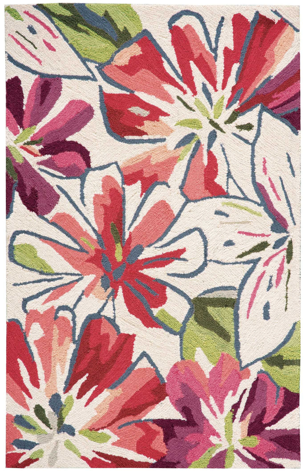 Homeroots 3' X 4' Ivory Green And Red Floral Hand Carved Handmade Area Rug  Polyester 552657