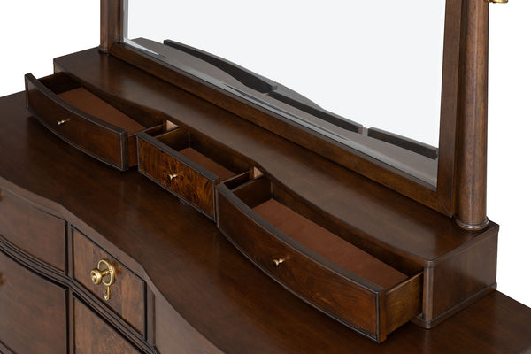 English Elm 1pc Transitional Wide Dresser Rubberwood Dark Cherry Finish Gold Legs Bedroom Storage B2741P446687