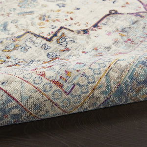 Homeroots 8' Ivory Blue And Orange Floral Distressed Runner Rug – Durable, Stain Resistant & Stylish Accent Piece  Polypropylene 552682