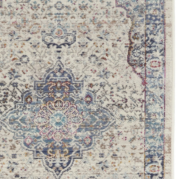 Homeroots 8' Ivory Blue And Orange Floral Distressed Runner Rug – Durable, Stain Resistant & Stylish Accent Piece  Polypropylene 552682