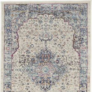 Homeroots 8' Ivory Blue And Orange Floral Distressed Runner Rug – Durable, Stain Resistant & Stylish Accent Piece  Polypropylene 552682