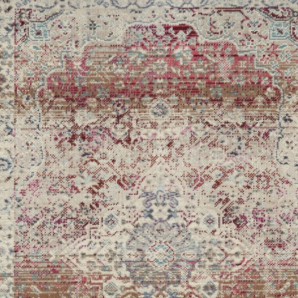 Homeroots 8' Stylish Ivory Red And Brown Floral Distressed Runner Rug – Durable, Stain Resistant For Any Space!  Polypropylene 552683