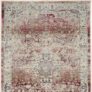 Homeroots 8' Stylish Ivory Red And Brown Floral Distressed Runner Rug – Durable, Stain Resistant For Any Space!  Polypropylene 552683