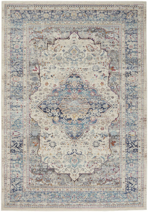 Homeroots 5' X 8' Ivory Blue And Orange Floral Distressed Area Rug - Durable, Stain Resistant, Stylish Accent Piece  Polypropylene 552684