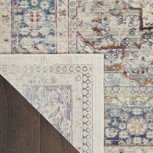 HomeRoots 8' Timeless Transitional Ivory Blue Orange Floral Medallion Area Rug for Stylish Living Spaces 5' X 8' 552684