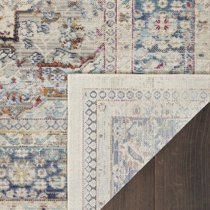 HomeRoots 8' Timeless Transitional Ivory Blue Orange Floral Medallion Area Rug for Stylish Living Spaces 5' X 8' 552684