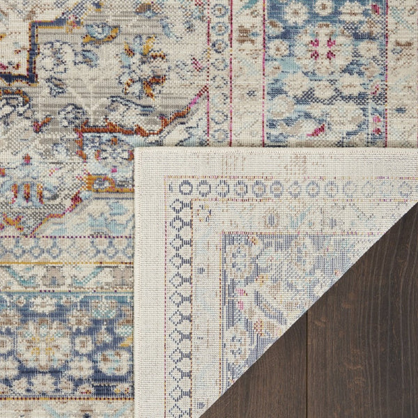HomeRoots 8' Timeless Transitional Ivory Blue Orange Floral Medallion Area Rug for Stylish Living Spaces 5' X 8' 552684