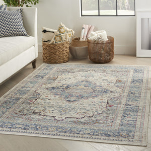 HomeRoots 8' Timeless Transitional Ivory Blue Orange Floral Medallion Area Rug for Stylish Living Spaces 5' X 8' 552684