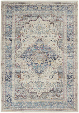 HomeRoots 8' Timeless Transitional Ivory Blue Orange Floral Medallion Area Rug for Stylish Living Spaces 5' X 8' 552684
