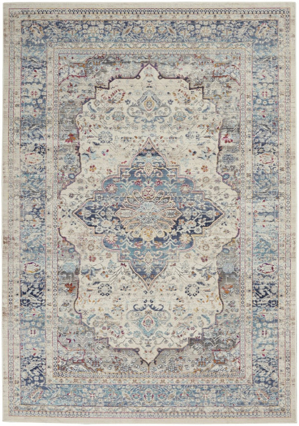 HomeRoots 8' Timeless Transitional Ivory Blue Orange Floral Medallion Area Rug for Stylish Living Spaces 5' X 8' 552684
