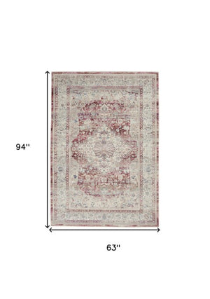 Homeroots 5' X 8' Elegant Ivory Red Brown Floral Distressed Area Rug - Durable, Stain-resistant & Stylish!  Polypropylene 552685