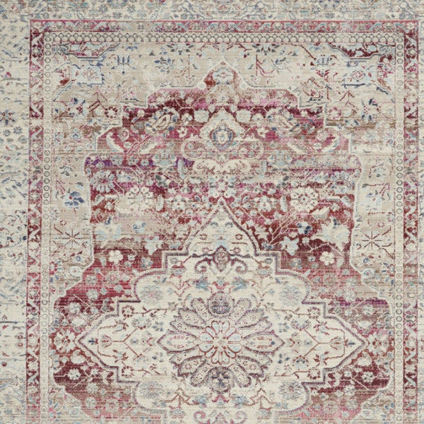Homeroots 5' X 8' Elegant Ivory Red Brown Floral Distressed Area Rug - Durable, Stain-resistant & Stylish!  Polypropylene 552685