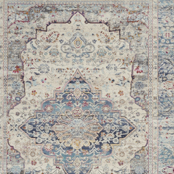 Homeroots 4' X 6' Ivory Blue And Orange Floral Distressed Area Rug – Durable, Stain-resistant, Stylish Design!  Polypropylene 552688