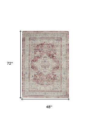 Homeroots 4' X 6' Ivory Red And Brown Floral Distressed Area Rug - Stain Resistant, Durable, Perfect For Kids & Pets  Polypropylene 552689