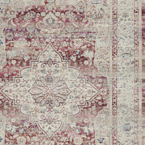 Homeroots 4' X 6' Ivory Red And Brown Floral Distressed Area Rug - Stain Resistant, Durable, Perfect For Kids & Pets  Polypropylene 552689