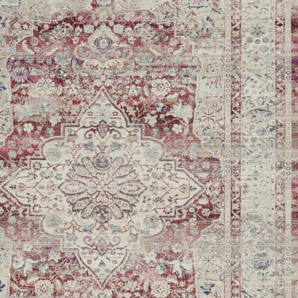 Homeroots 4' X 6' Ivory Red And Brown Floral Distressed Area Rug - Stain Resistant, Durable, Perfect For Kids & Pets  Polypropylene 552689