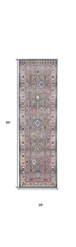 Homeroots 8' Ivory Pink And Gray Floral Distressed Runner Rug – Durable, Stain Resistant, And Stylish Accent For Home  Polypropylene 552694