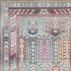 Homeroots 8' Elegant Ivory Gray And Red Floral Distressed Runner Rug – Durable, Stain-resistant, Bohemian Charm  Polypropylene 552695