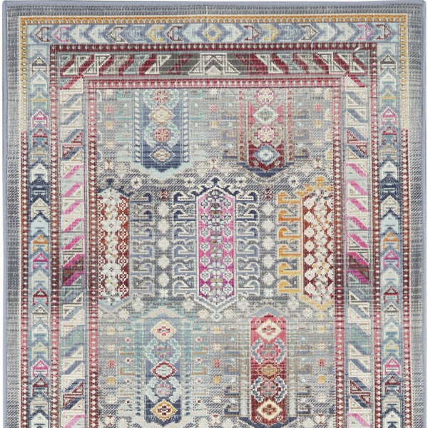 Homeroots 8' Elegant Ivory Gray And Red Floral Distressed Runner Rug – Durable, Stain-resistant, Bohemian Charm  Polypropylene 552695