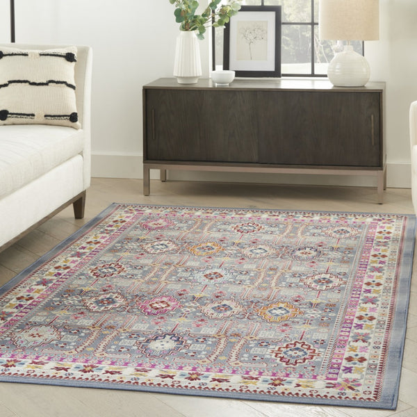 HomeRoots 8' Floral Distressed Area Rug in Ivory, Pink & Gray – Durable, Stain-Resistant & Non-Skid Design 5' X 8' 552696