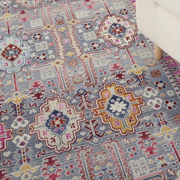 HomeRoots 8' Floral Distressed Area Rug in Ivory, Pink & Gray – Durable, Stain-Resistant & Non-Skid Design 5' X 8' 552696