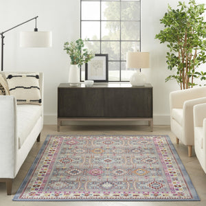 HomeRoots 8' Floral Distressed Area Rug in Ivory, Pink & Gray – Durable, Stain-Resistant & Non-Skid Design 5' X 8' 552696
