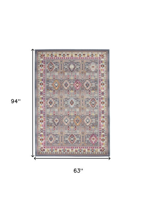 Homeroots 5' X 8' Floral Distressed Area Rug In Ivory Pink And Gray – Durable, Stain Resistant, Bohemian Style  Polypropylene 552696