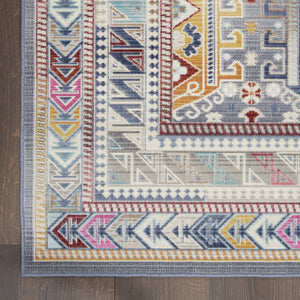 HomeRoots 8' Distressed Floral Area Rug in Ivory, Gray, and Red - Non-Skid, Stain-Resistant, Durable Design 5' X 8' 552697