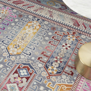 HomeRoots 8' Distressed Floral Area Rug in Ivory, Gray, and Red - Non-Skid, Stain-Resistant, Durable Design 5' X 8' 552697