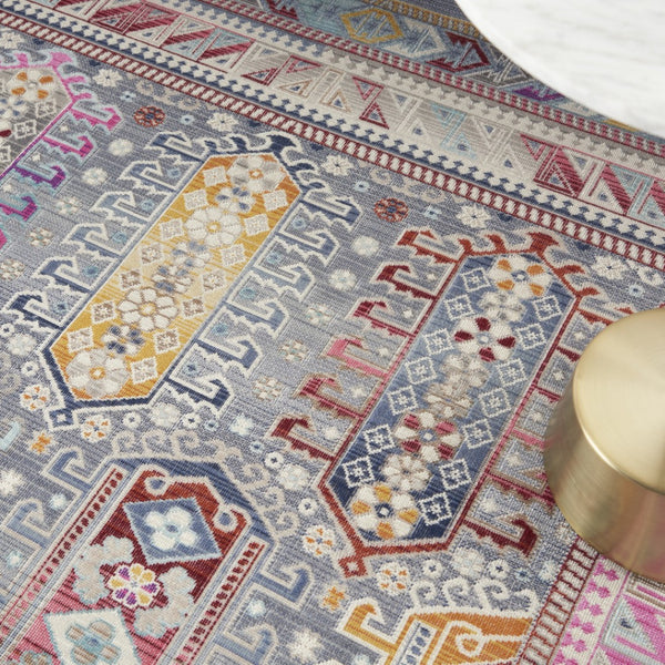 HomeRoots 8' Distressed Floral Area Rug in Ivory, Gray, and Red - Non-Skid, Stain-Resistant, Durable Design 5' X 8' 552697