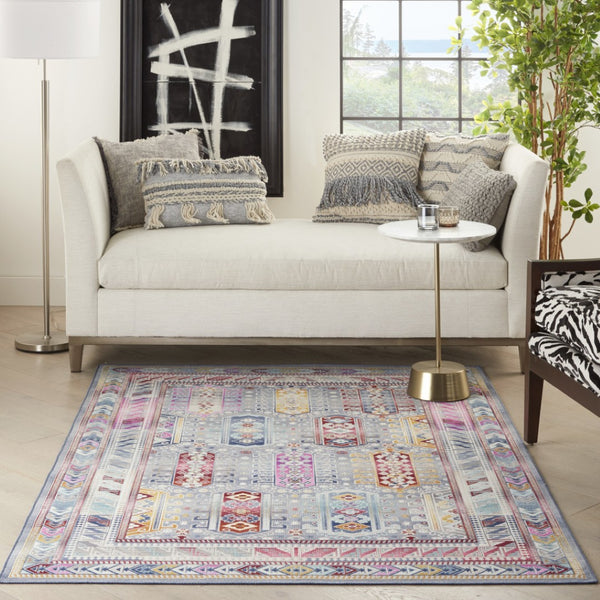 HomeRoots 8' Distressed Floral Area Rug in Ivory, Gray, and Red - Non-Skid, Stain-Resistant, Durable Design 5' X 8' 552697