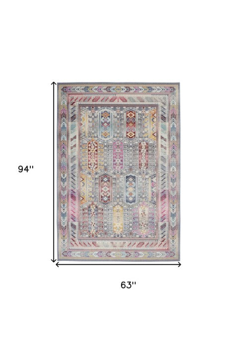 Homeroots 5' X 8' Distressed Ivory Gray And Red Floral Area Rug – Durable, Stain Resistant, Perfect For Homes!  Polypropylene 552697