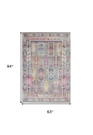 Homeroots 5' X 8' Distressed Ivory Gray And Red Floral Area Rug – Durable, Stain Resistant, Perfect For Homes!  Polypropylene 552697