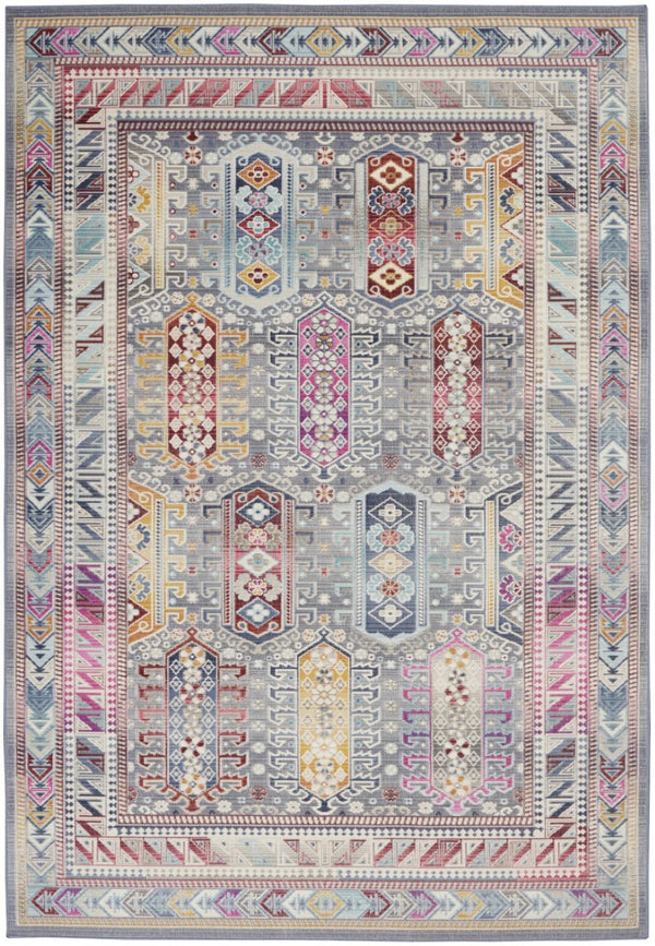 HomeRoots 8' Distressed Floral Area Rug in Ivory, Gray, and Red - Non-Skid, Stain-Resistant, Durable Design 5' X 8' 552697