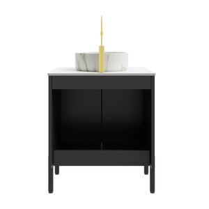 English Elm Dina Floating Bathroom Vanity with Sintered Stone Top and Crystal Glass Basin W2615S00657