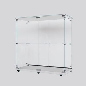 English Elm Tempered Glass Display Cabinet With Bluetooth Led Light, Lockable Casters For Stylish Storage Solutions W3155P290424-GIGA