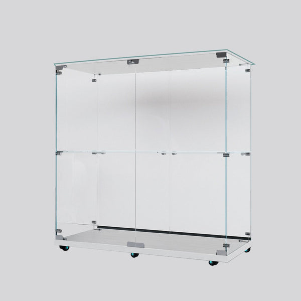 English Elm Tempered Glass Display Cabinet With Bluetooth Led Light, Lockable Casters For Stylish Storage Solutions W3155P290424-GIGA