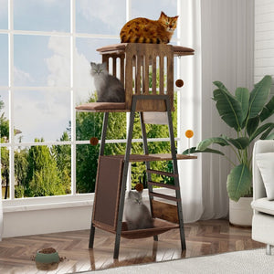 English Elm Modern 58 Inch Cat Tower with Sisal Scratching Mat Hammock and Perch for Large Breeds W2641P460041