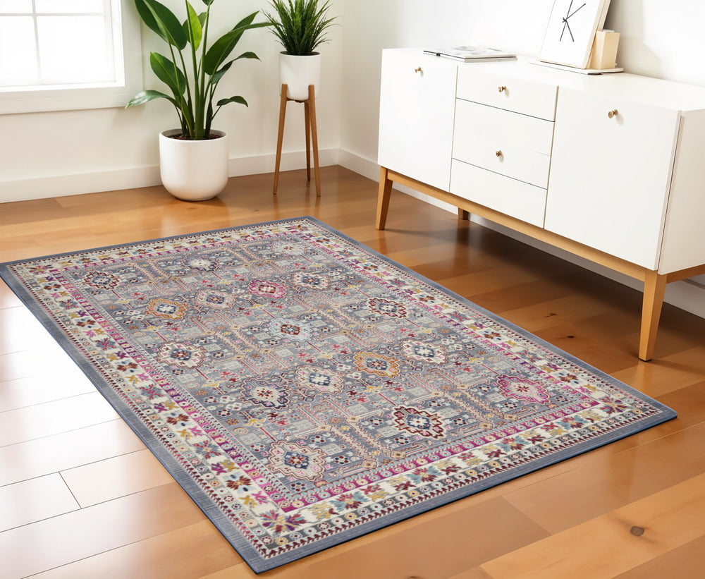 Homeroots 4' X 6' Distressed Floral Area Rug In Ivory Pink & Gray - Durable, Stain Resistant, Boho Style Decor  Polypropylene 552700