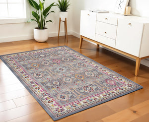 Homeroots 4' X 6' Distressed Floral Area Rug In Ivory Pink & Gray - Durable, Stain Resistant, Boho Style Decor  Polypropylene 552700