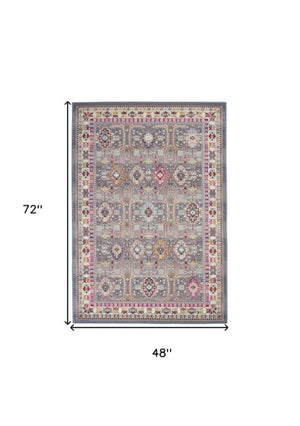 Homeroots 4' X 6' Distressed Floral Area Rug In Ivory Pink & Gray - Durable, Stain Resistant, Boho Style Decor  Polypropylene 552700