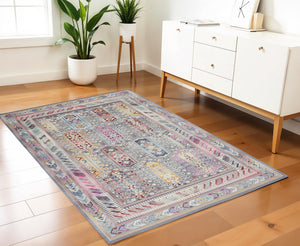 Homeroots 4' X 6' Ivory Gray & Red Floral Distressed Area Rug - Durable, Stain Resistant, Bohemian Style Decor  Polypropylene 552701