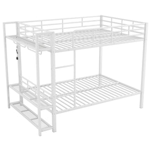 English Elm Full Size Metal Bunk Bed With Led Lights, Storage Shelves & Hooks - Stylish Space-Saver In White N7090000667K
