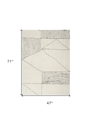 Homeroots 4' X 6' Ivory And Black Abstract Geometric Area Rug  Polyester 552722