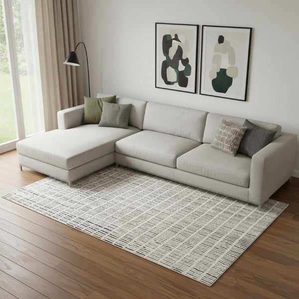 White Geometric Polyester Area Rug Power Loomed for Modern Living and Dining Room Decor