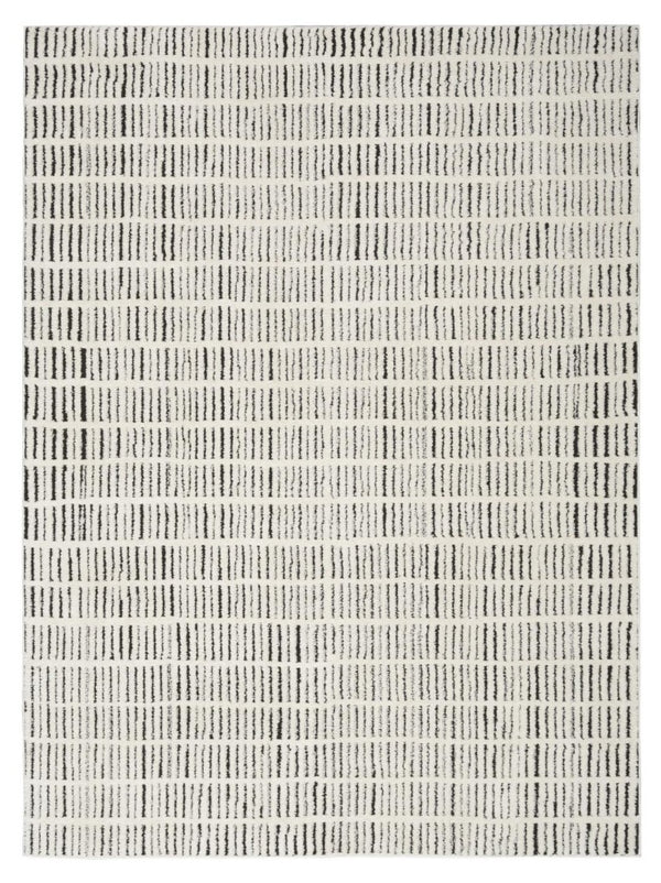 White Geometric Polyester Area Rug Power Loomed for Modern Living and Dining Room Decor