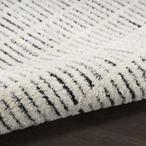 White Geometric Polyester Area Rug Power Loomed for Modern Living and Dining Room Decor